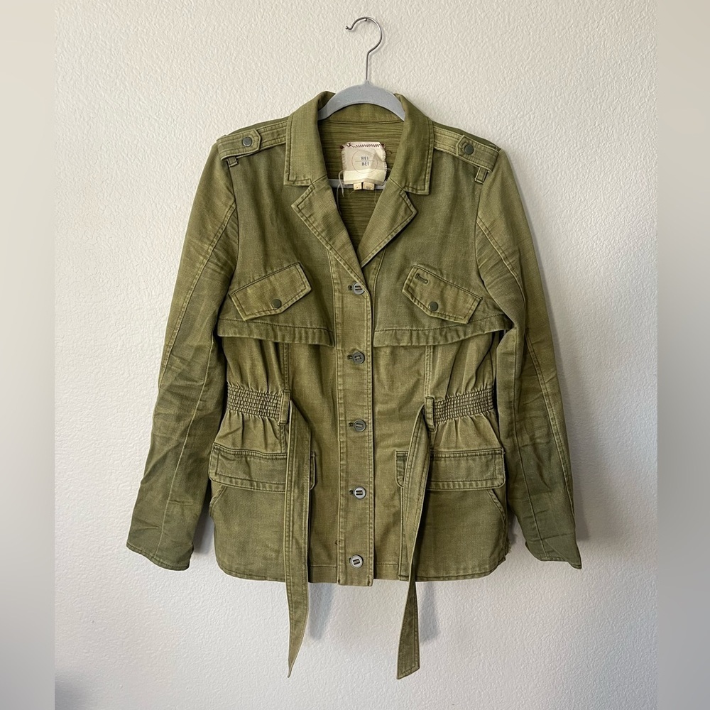 HEI HEI Anthropologie Ruffleback Military Green Jacket Women’s Size M - Picture 2 of 15